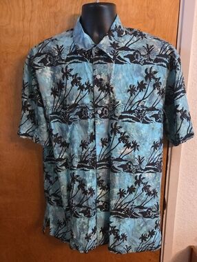NWT Rum Reggae‎ Men’s Blue/Green Palm Trees Button Up Shirt Size XL